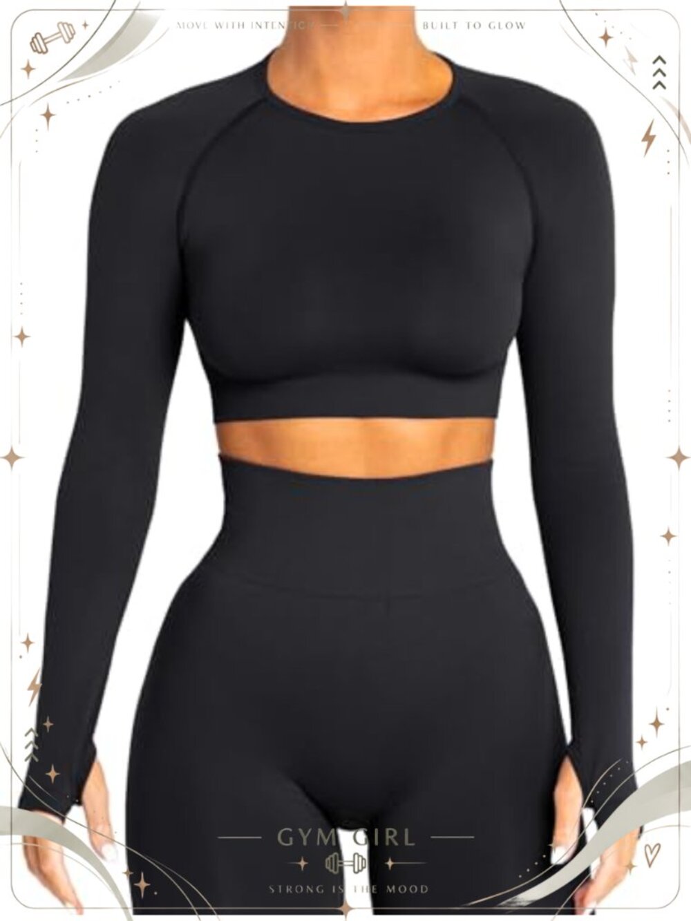Seamless Long Sleeve Crop Top Workout Gym Yoga Thumbholes Women